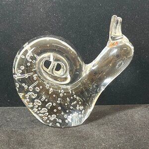 VTG Garden Snail Escargot Paperweight Handmade Clear Art Glass Décor figurine